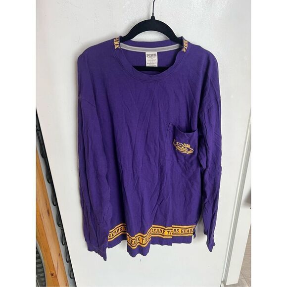 PINK By Victorias Secret LSU Geaux Tigers Long Sleeve Top Woman’s Size Large - Picture 1 of 7
